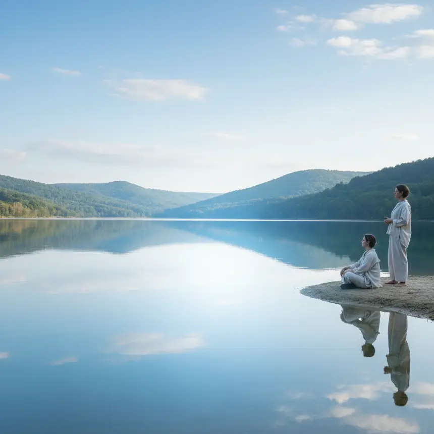 Mind's peace, serene lake, mental relaxation