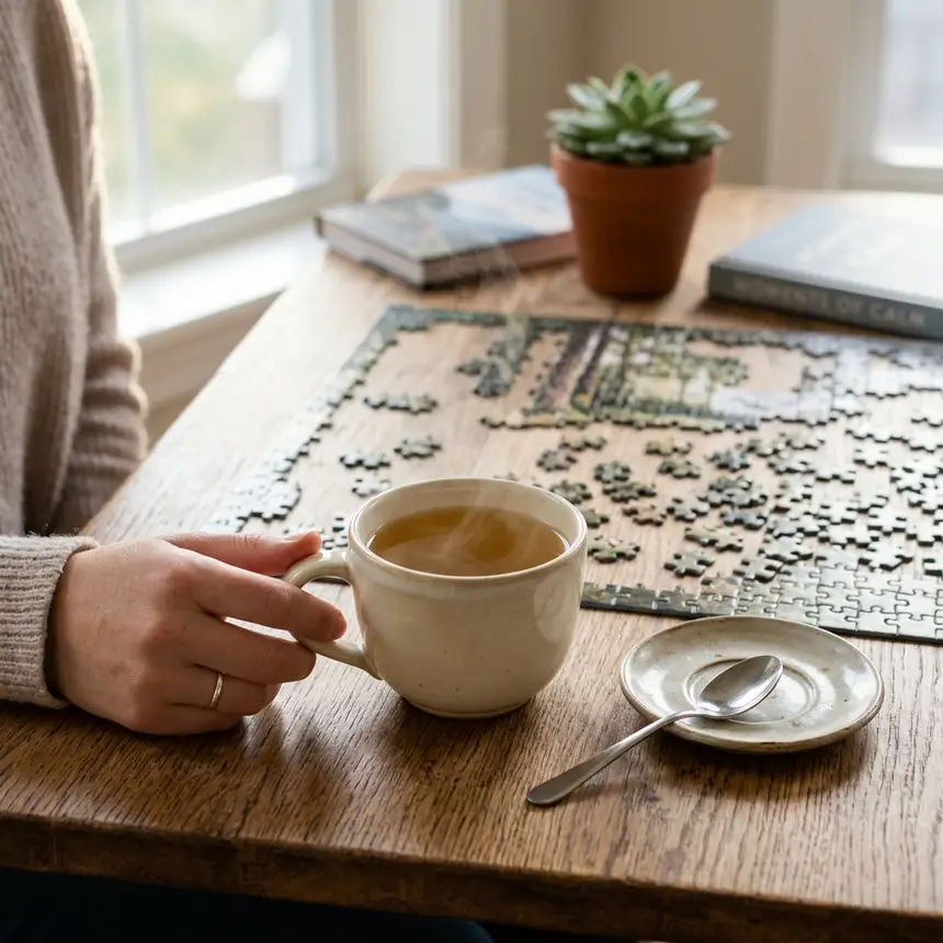 Tea meditation, puzzle tranquility