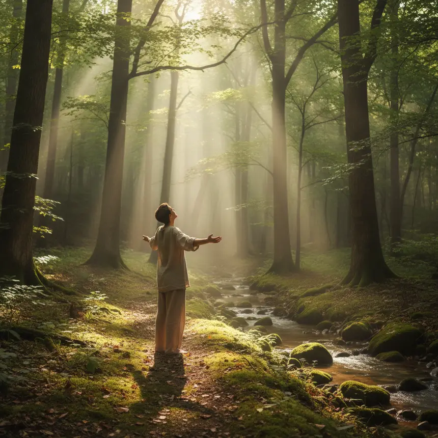 Peaceful landscape, warm light hope