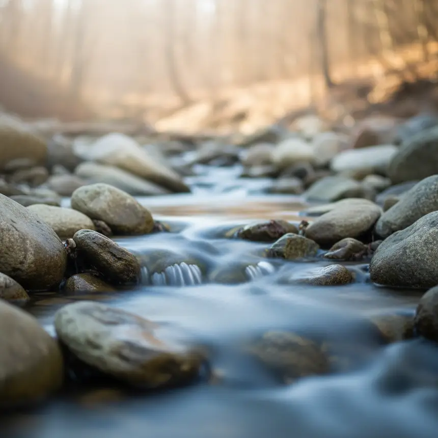 flowing water, passage of time, serenity